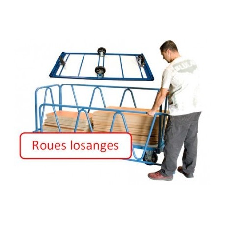 Chariot industriel pour charges lourdes 1600 x 800 mm roues losange 1200 kg