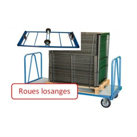 Chariot industriel pour charges lourdes 2000 x 1000 mm roues losange 1200 kg